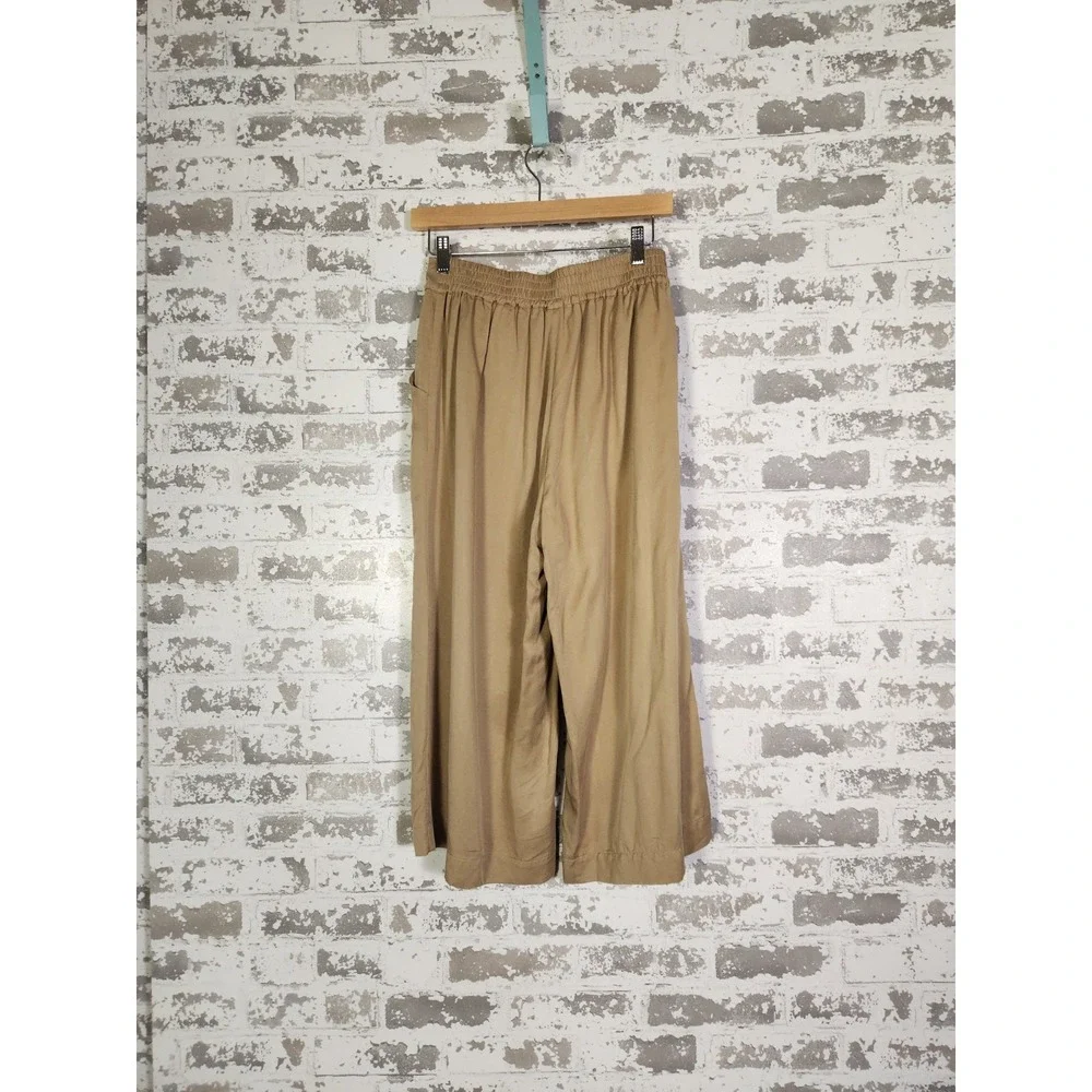 Preppy Wide Leg Palazzo Capri Pants XS Brown Oversized Quiet Luxury Academia